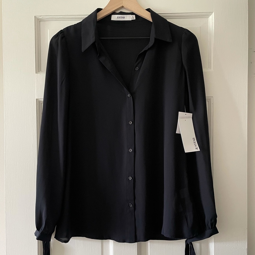 Sheer Black Tie Sleeve Detail Blouse
